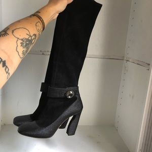 Prada suede and leather knee high boots